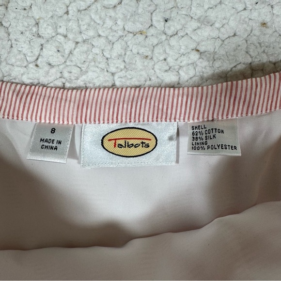 Talbots Women Silk Cotton Skirt sz 8 Red & White Striped Quite Luxury Preppy - Picture 7 of 7